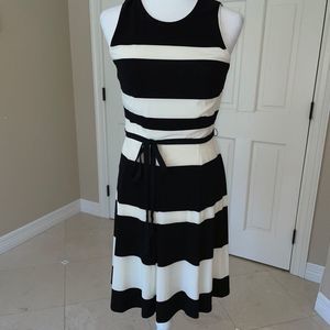 Ralph Lauren Black White Stripe Sleeveless Fit and Flare Dress Size 6P